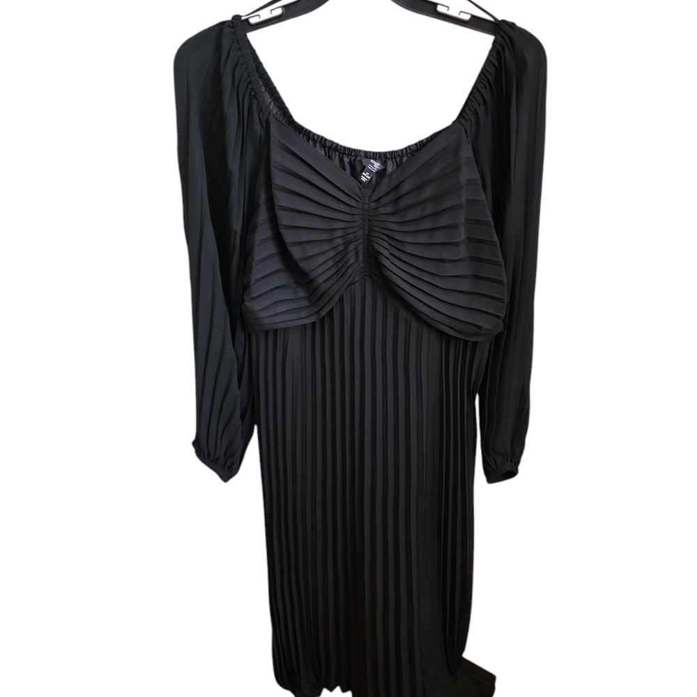 Terra & Sky Black Ribbed Tie Front Sheath Dress
